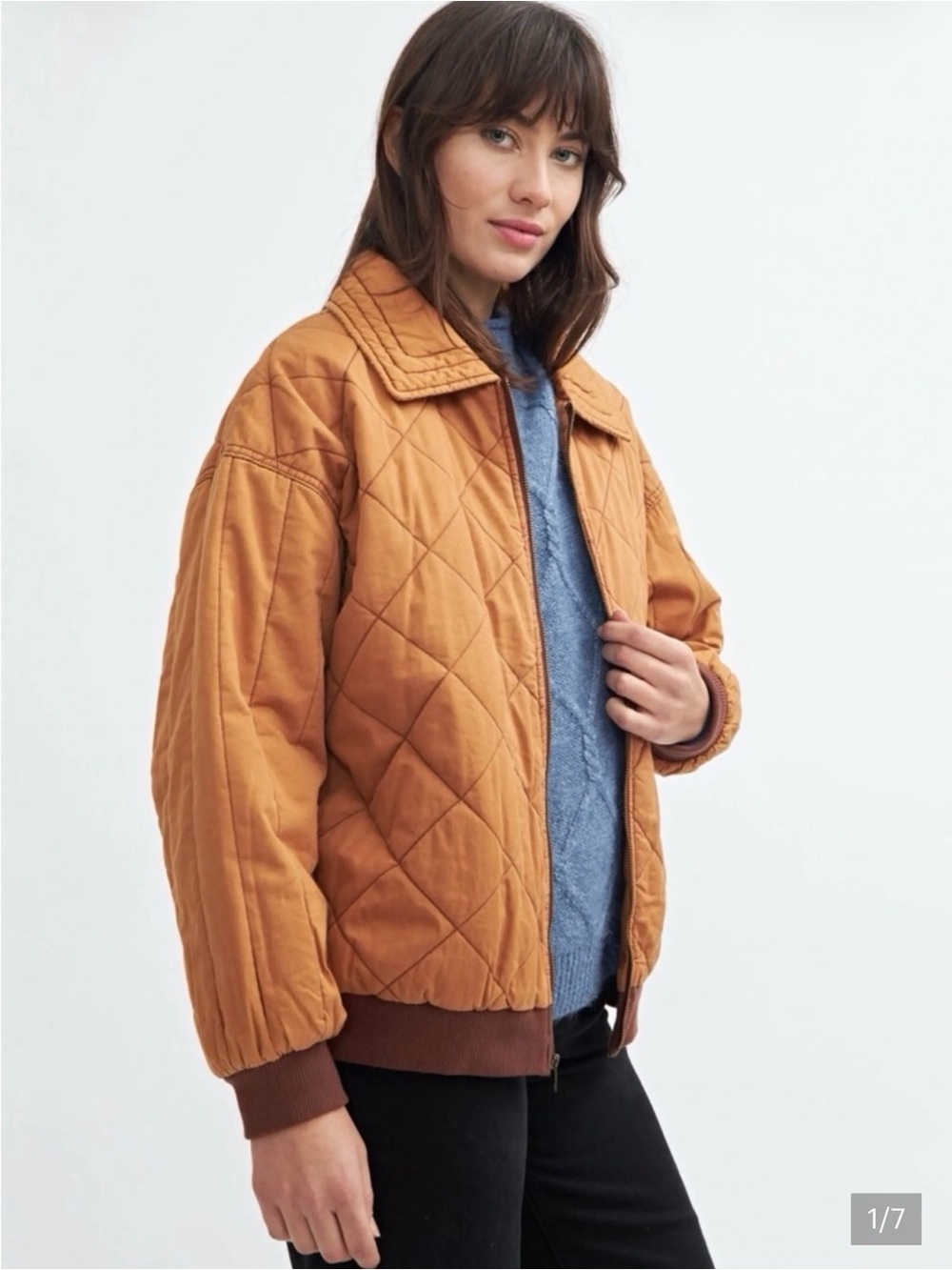 wild fable Quilted Bomber Jacket in Rust Brown